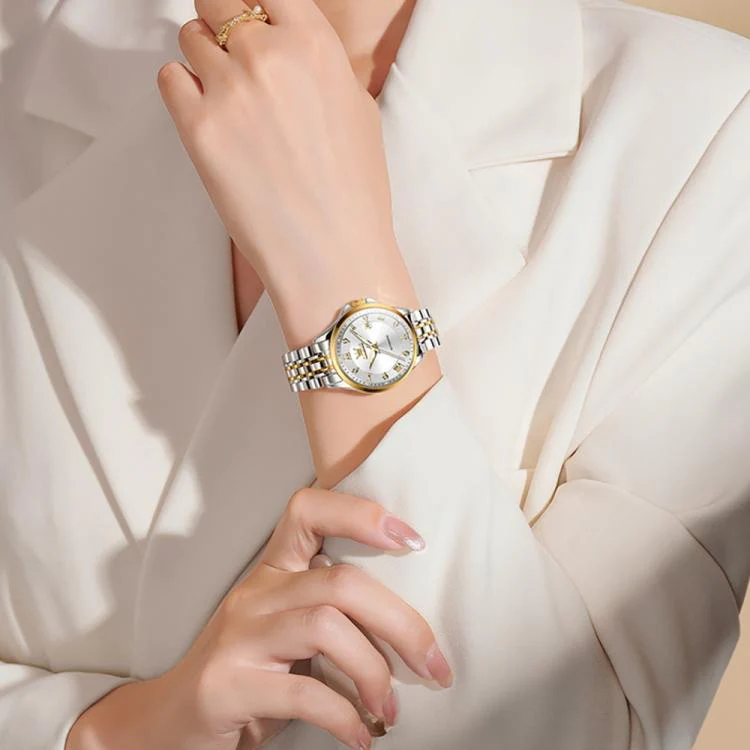 OLEVS 6702 Women Waterproof Luminous Single Calendar Mechanical Watch(White Gold) - Image 7