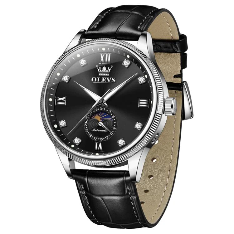 OLEVS 7039 Men Sun Moon Star Luminous Waterproof Mechanical Watch(Black) - Image 2