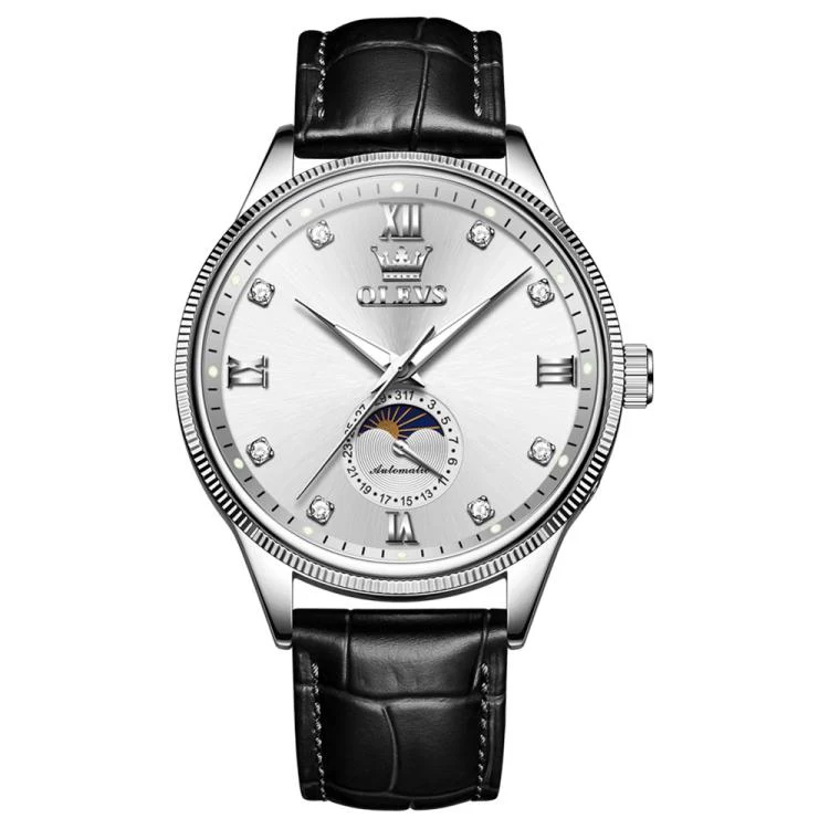 OLEVS 7039 Men Sun Moon Star Luminous Waterproof Mechanical Watch(White)
