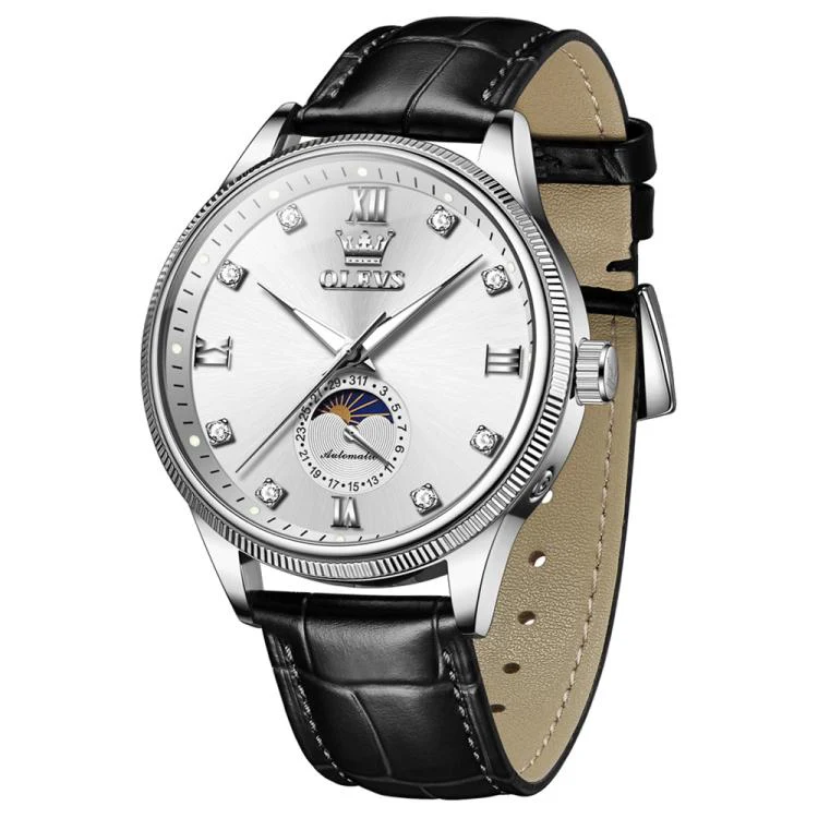 OLEVS 7039 Men Sun Moon Star Luminous Waterproof Mechanical Watch(White) - Image 2