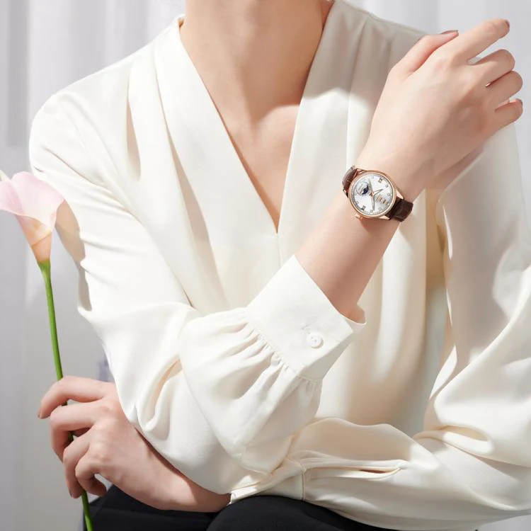 OLEVS 7039 Women Sun Moon Star Luminous Waterproof Mechanical Watch(Rose Gold White) - Image 6