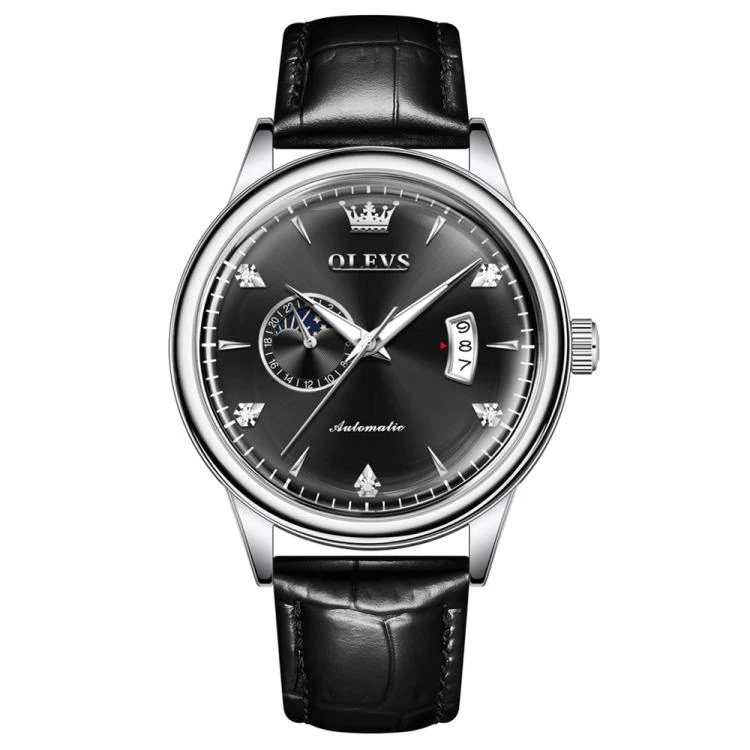 OLEVS 7040 Men Sun Moon Star Luminous Waterproof Mechanical Watch(Black)
