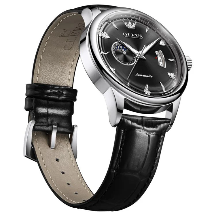 OLEVS 7040 Men Sun Moon Star Luminous Waterproof Mechanical Watch(Black) - Image 2