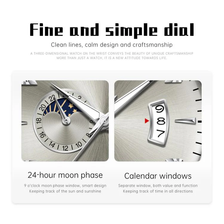 OLEVS 7040 Men Sun Moon Star Luminous Waterproof Mechanical Watch(Grey) - Image 3
