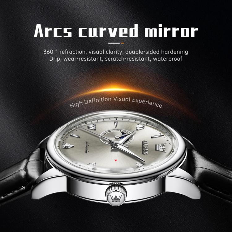 OLEVS 7040 Men Sun Moon Star Luminous Waterproof Mechanical Watch(Grey) - Image 4