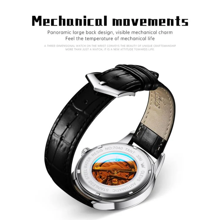OLEVS 7040 Men Sun Moon Star Luminous Waterproof Mechanical Watch(Grey) - Image 5