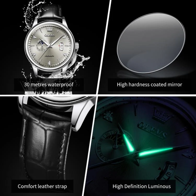 OLEVS 7040 Men Sun Moon Star Luminous Waterproof Mechanical Watch(Grey) - Image 6