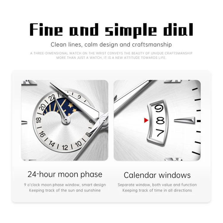 OLEVS 7040 Men Sun Moon Star Luminous Waterproof Mechanical Watch(White) - Image 3