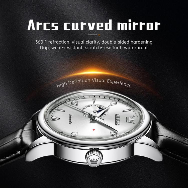 OLEVS 7040 Men Sun Moon Star Luminous Waterproof Mechanical Watch(White) - Image 4