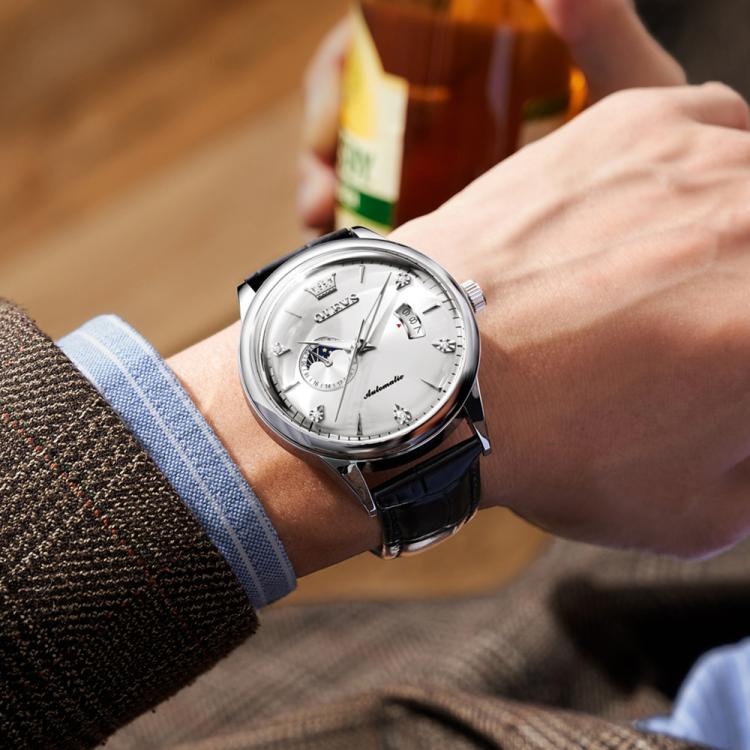 OLEVS 7040 Men Sun Moon Star Luminous Waterproof Mechanical Watch(White) - Image 7