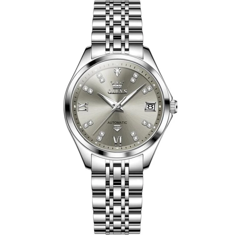 OLEVS 9801 Women Diamond Waterproof Single Calendar Mechanical Watch(Grey)