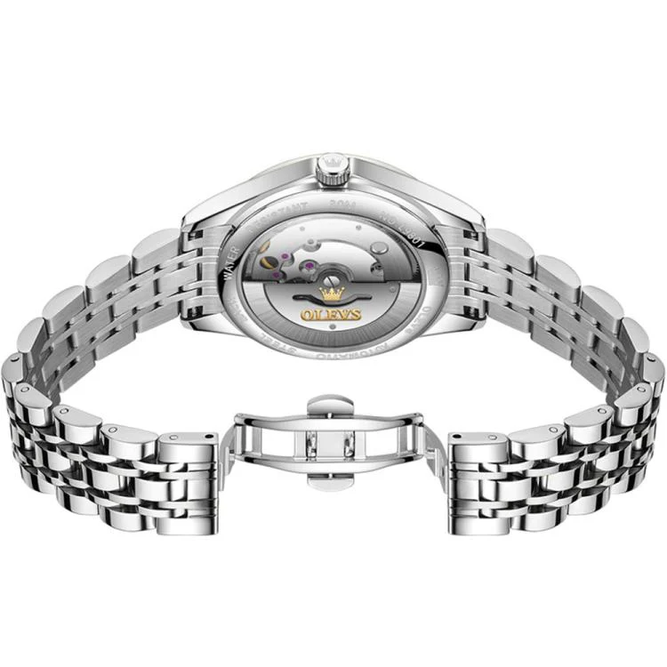 OLEVS 9801 Women Diamond Waterproof Single Calendar Mechanical Watch(White) - Image 3