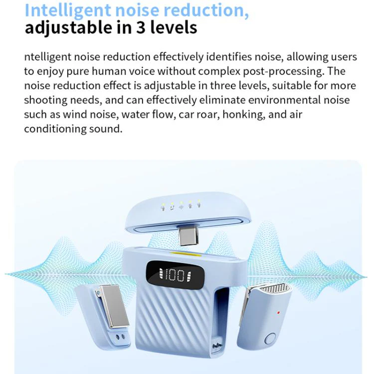 One To Two Mini Wireless Collar-clip Noise-cancelling Microphone With Charging Case(Blue) - Image 6