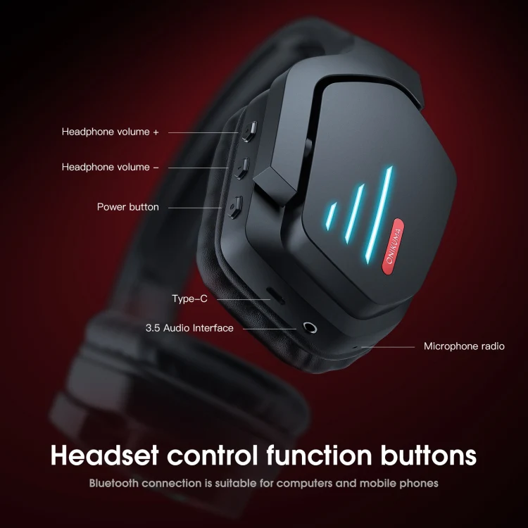 ONIKUMA B60 Bluetooth 5.0 Adjustable Strong Bass Gaming Wireless Bluetooth Headset with Microphone(Black) - Image 3