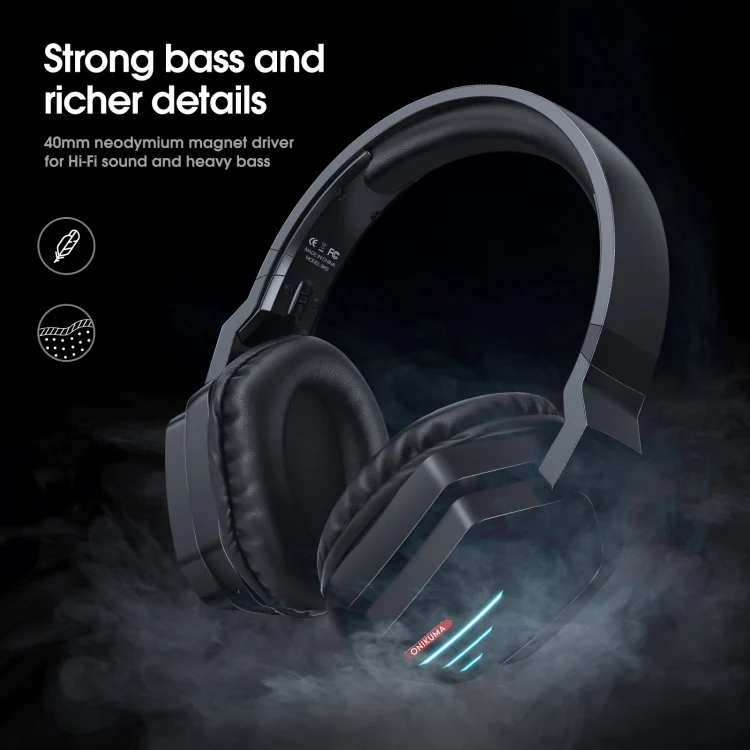 ONIKUMA B60 Bluetooth 5.0 Adjustable Strong Bass Gaming Wireless Bluetooth Headset with Microphone(Black) - Image 6