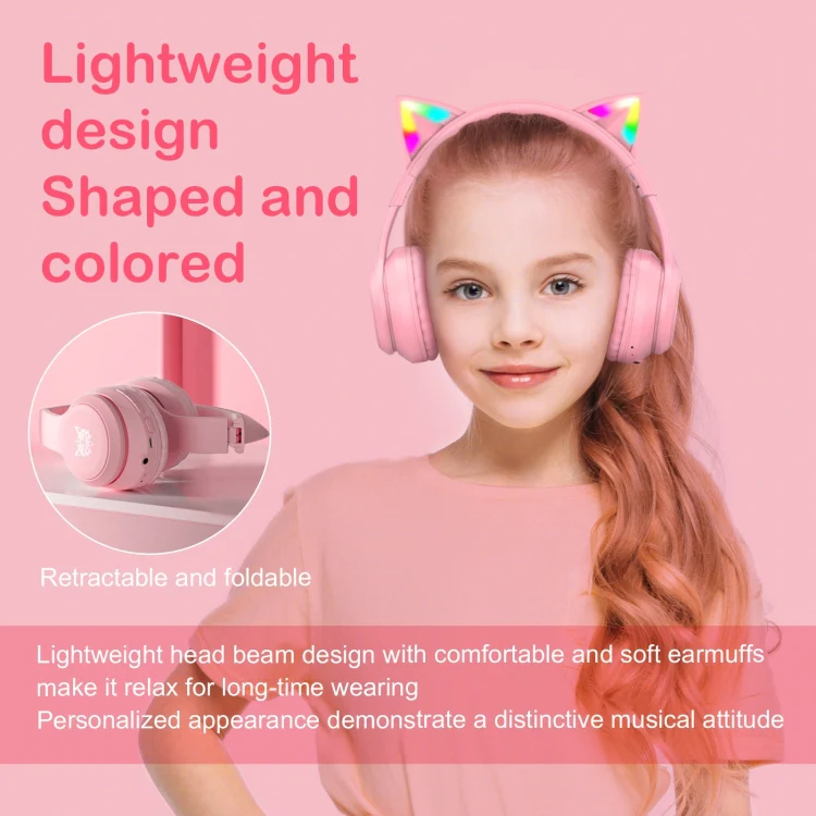 ONIKUMA B90 RGB Lighting Wireless Bluetooth Headphone (Pink) - Image 2