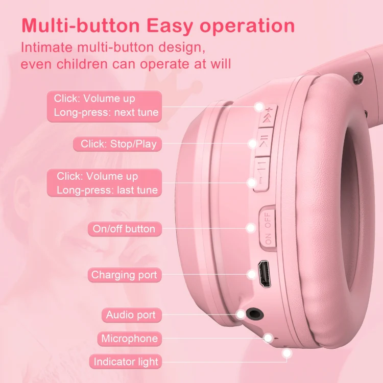ONIKUMA B90 RGB Lighting Wireless Bluetooth Headphone (Pink) - Image 3