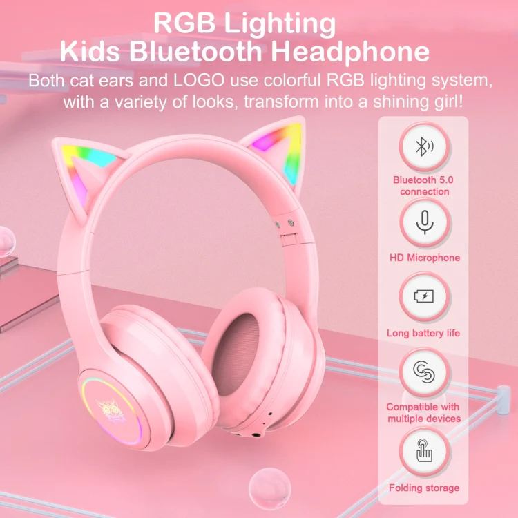 ONIKUMA B90 RGB Lighting Wireless Bluetooth Headphone (Pink) - Image 6