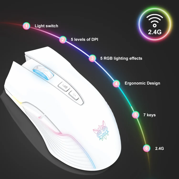 ONIKUMA CW905 2.4G RGB Lighting Wireless Mouse (Grey White) - Image 2
