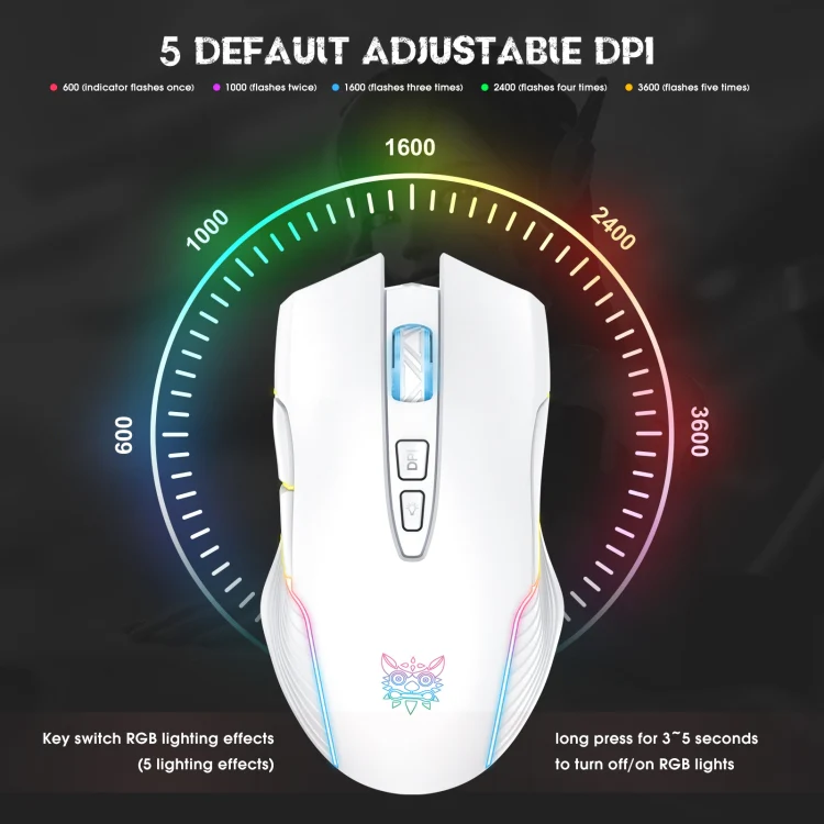 ONIKUMA CW905 2.4G RGB Lighting Wireless Mouse (Grey White) - Image 3