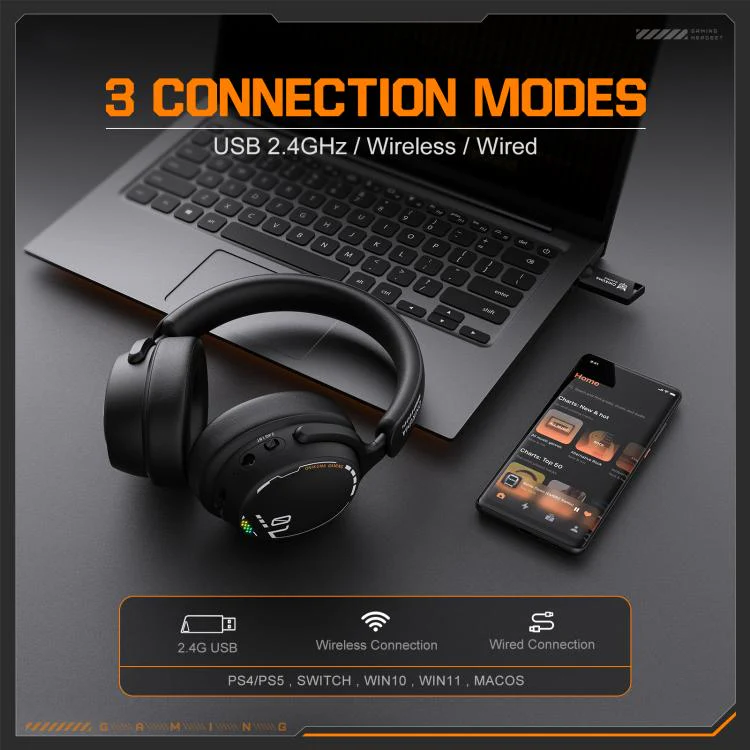 ONIKUMA GT886 Tri-mode Bluetooth 2.4G Wired E-sports Game Headset(Black) - Image 4