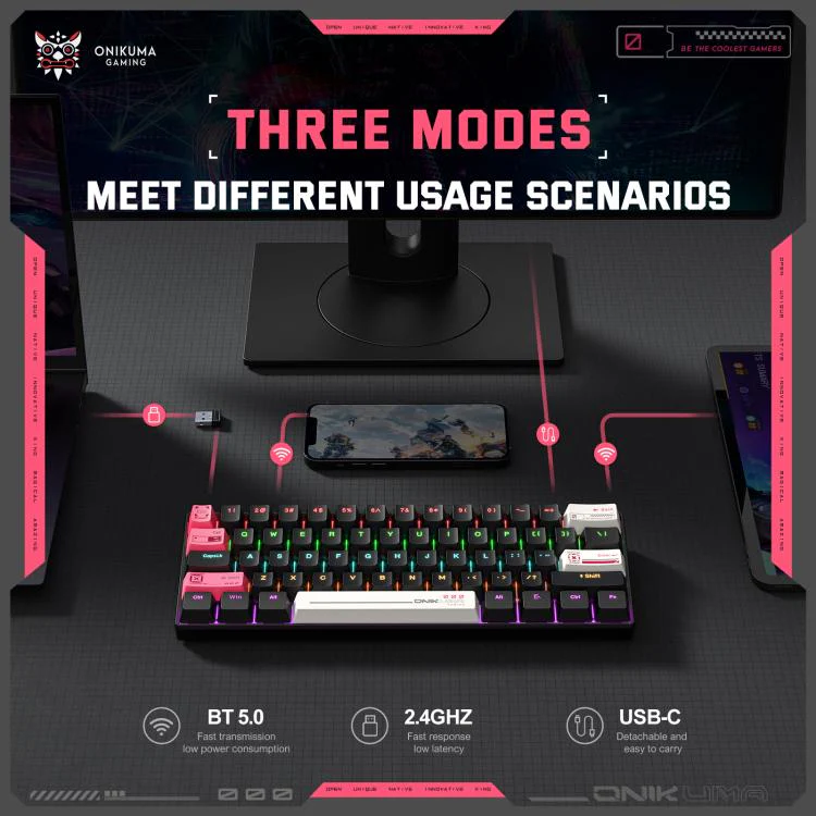 ONIKUMA MT605 Three-mode 61-Key E-sports Mechanical Keyboard - Image 10