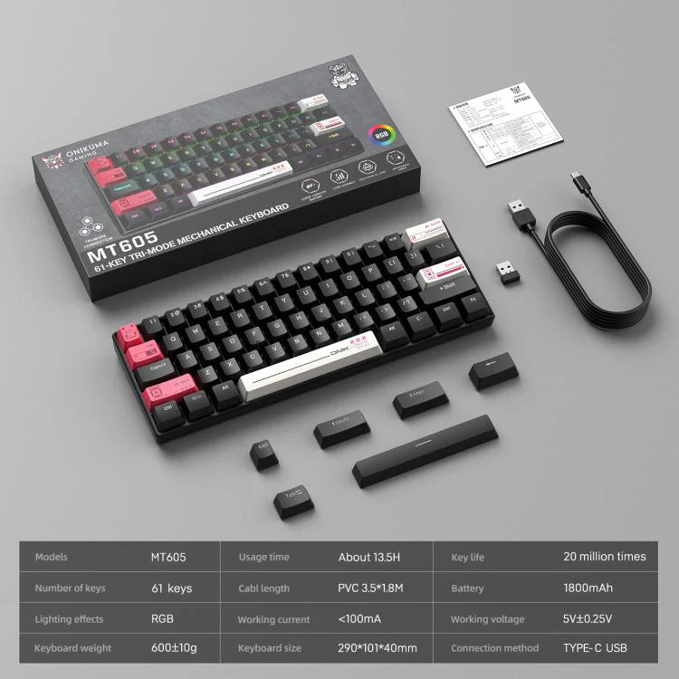 ONIKUMA MT605 Three-mode 61-Key E-sports Mechanical Keyboard - Image 11
