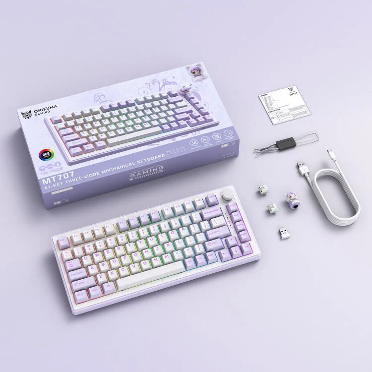 ONIKUMA MT707 82 Keys RGB Tri-mode Mechanical Gaming Keyboard(Purple) - Image 10