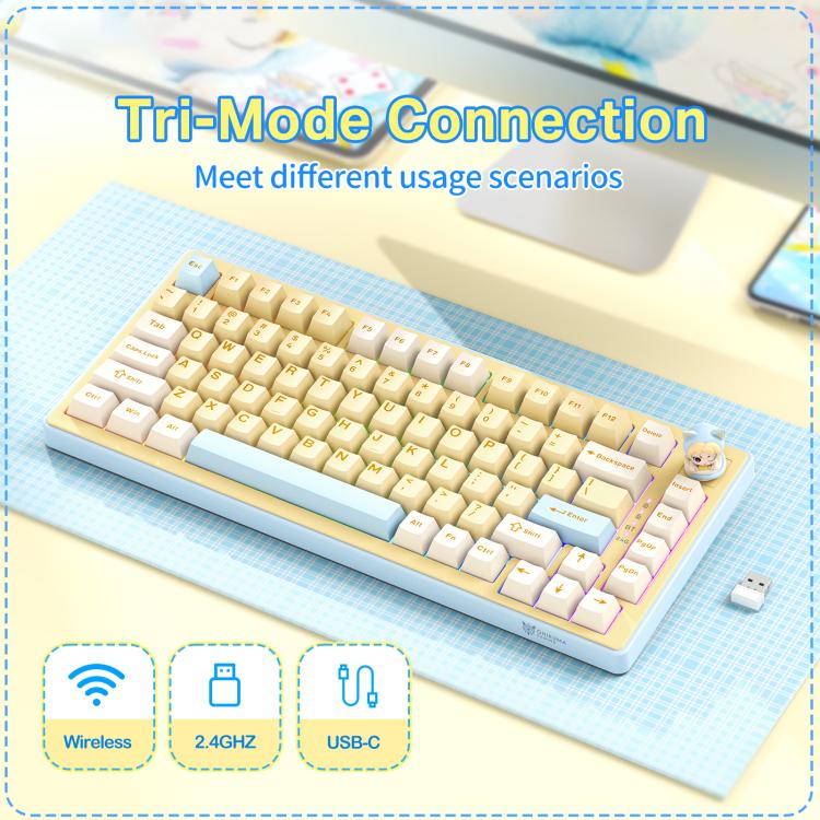 ONIKUMA MT707 82 Keys RGB Tri-mode Mechanical Gaming Keyboard(Yellow) - Image 7