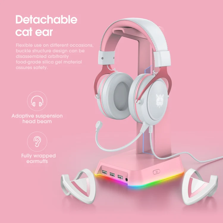 ONIKUMA X10 Car Ear LED Light Adjustable Gaming Headset with Microphone(White Pink) - Image 2