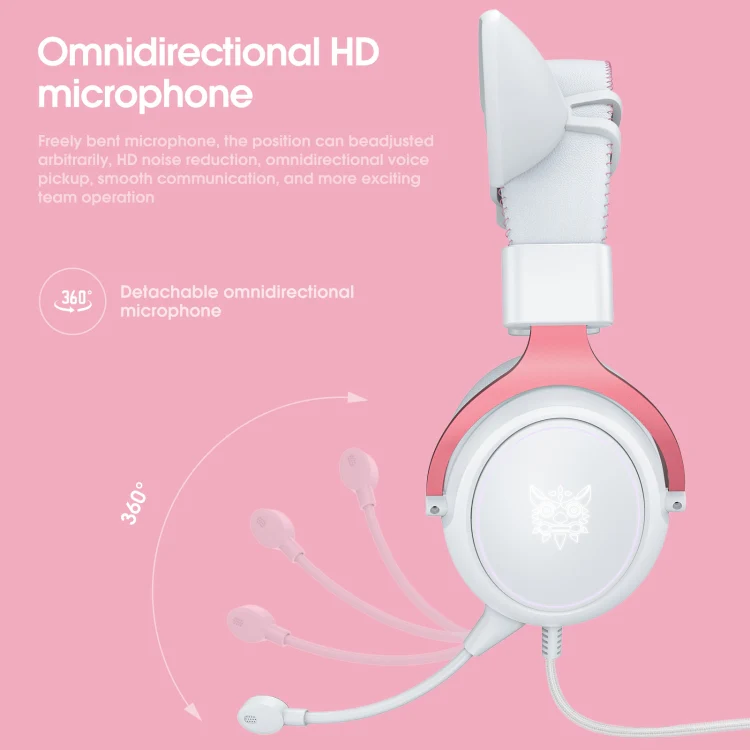 ONIKUMA X10 Car Ear LED Light Adjustable Gaming Headset with Microphone(White Pink) - Image 5