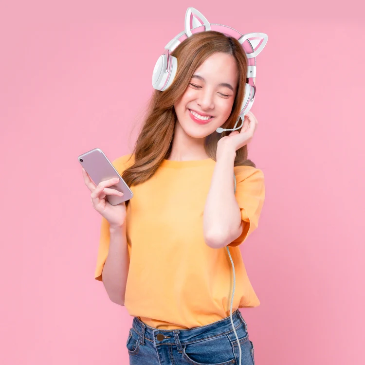 ONIKUMA X10 Car Ear LED Light Adjustable Gaming Headset with Microphone(White Pink) - Image 7