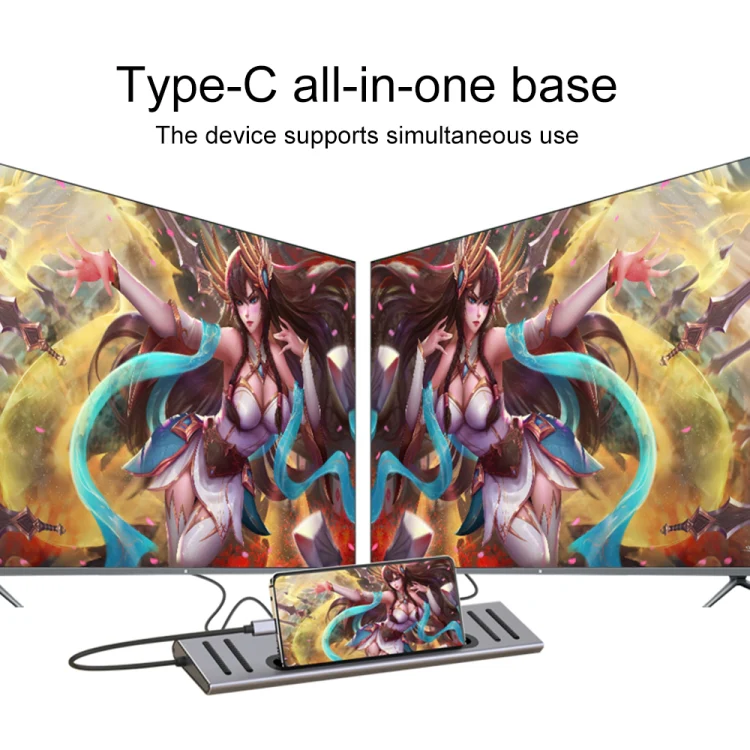 Onten 9199 12 in 1 USB-C / Type-C to USB-C / Type-C + TF / SD Card Slot + RJ45 + 3.5mm Audio + PD USB-C / Type-C Charging + 2 HDMI + 4 USB 3.0 Ports Multifunctional HUB Converter Docking Station - Image 5