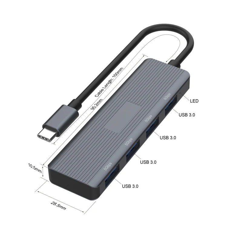 Onten UC621 5Gbps USB-C / Type-C to USB 3.2 Gen1 4 in 1 Multi-function HUB Docking Station, Length:1.5m(Grey) - Image 3