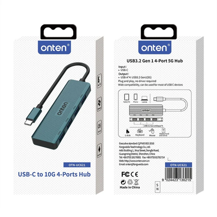 Onten UC621 5Gbps USB-C / Type-C to USB 3.2 Gen1 4 in 1 Multi-function HUB Docking Station, Length:1.5m(Grey) - Image 4