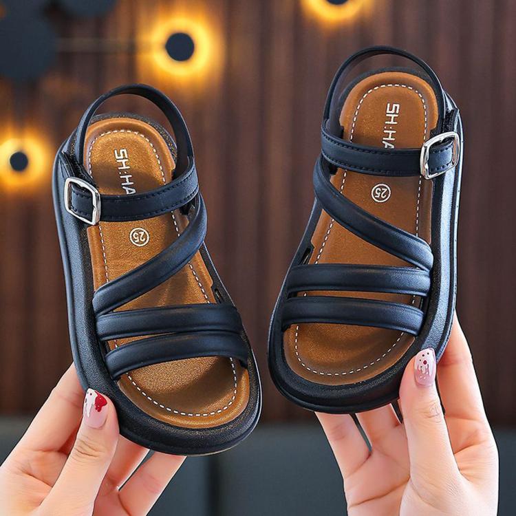 Open-Toe Elegant Sandals For Girls Cute Summer Sandals For Students, Size: 22 Inner Length 14cm(Black)