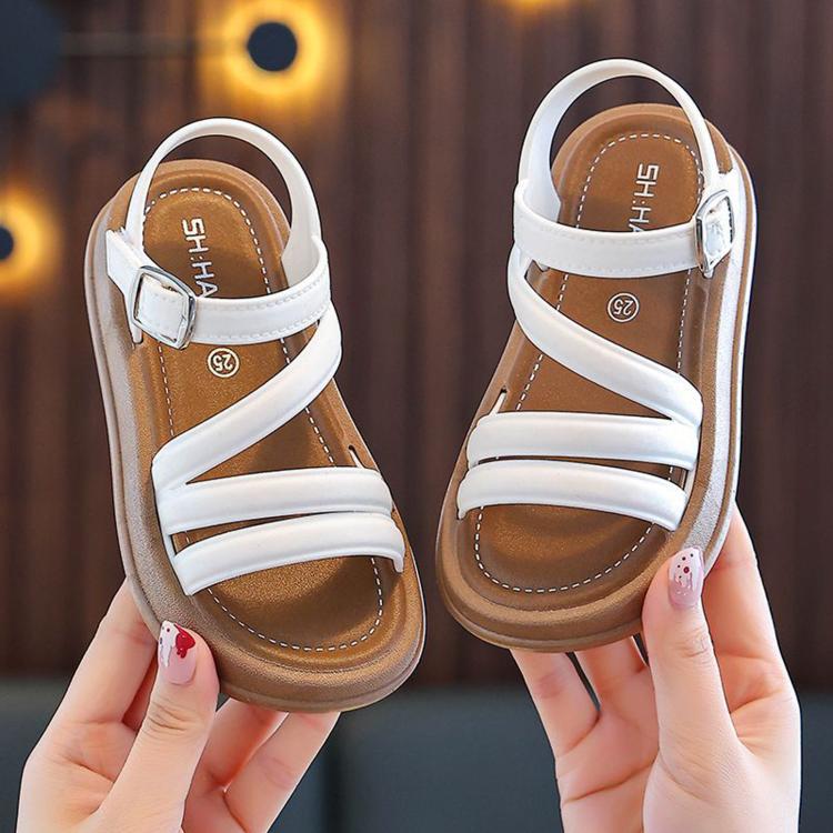 Open-Toe Elegant Sandals For Girls Cute Summer Sandals For Students, Size: 28 Inner Length 17cm(White)