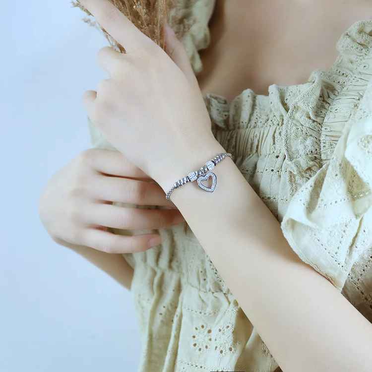 OPK 1022 Titanium Steel Heart Zirconia Bracelet, Color: Steel Color - Image 3