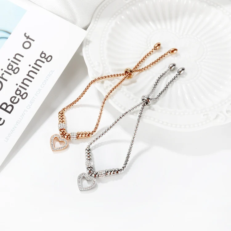 OPK 1022 Titanium Steel Heart Zirconia Bracelet, Color: Steel Color - Image 4