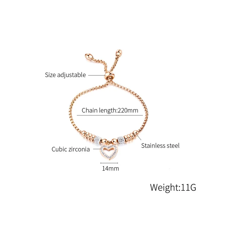 OPK 1022 Titanium Steel Heart Zirconia Bracelet, Color: Steel Color - Image 5