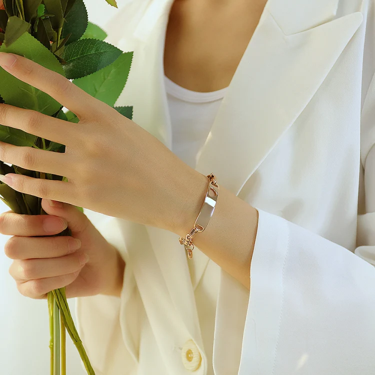 OPK 1151 Stainless Steel Smooth Skeleton Heart Bracelet, Color: Rose Gold - Image 2