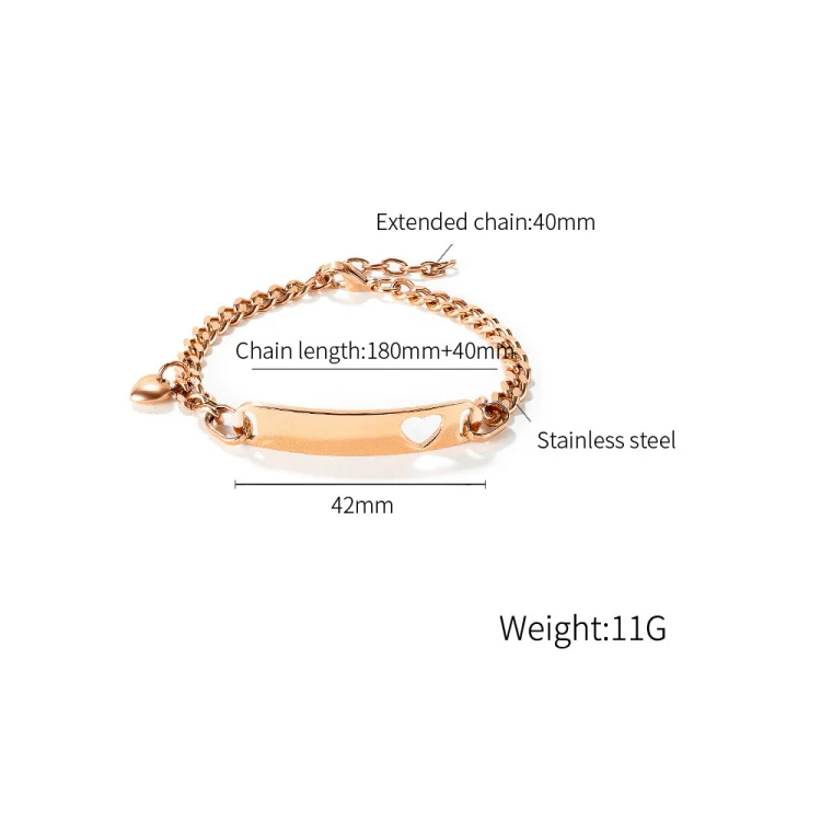 OPK 1151 Stainless Steel Smooth Skeleton Heart Bracelet, Color: Rose Gold - Image 5