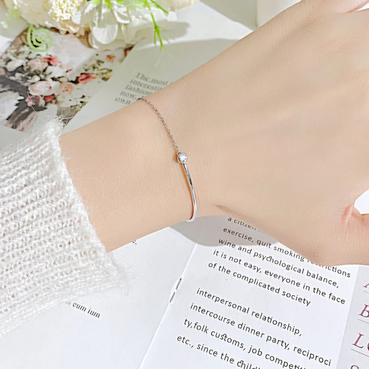 OPK 1288 Simple Zirconia Stainless Steel Bracelet, Color: Steel Color - Image 2