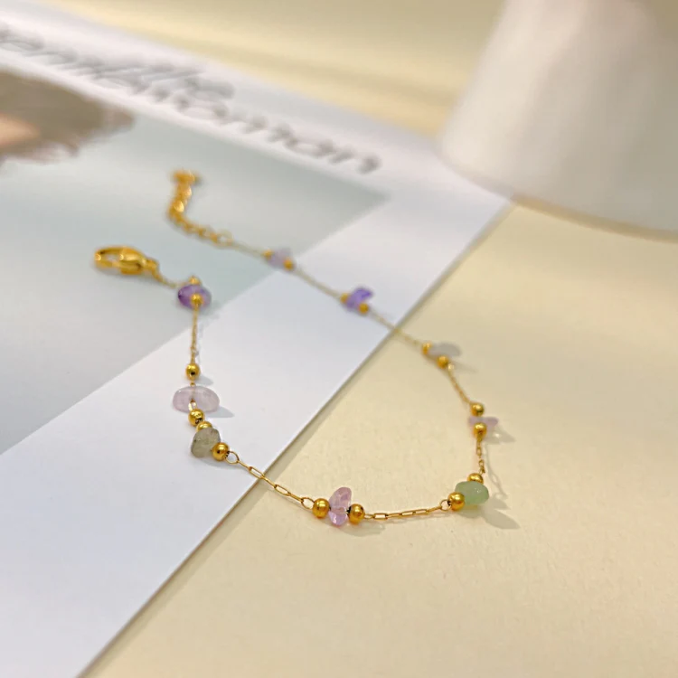 OPK 1389 Colorful Natural Stone Accessories Titanium Bracelet(Gold) - Image 2