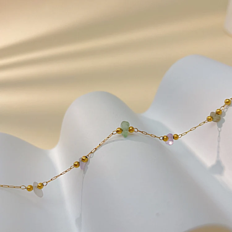 OPK 1389 Colorful Natural Stone Accessories Titanium Bracelet(Gold) - Image 3