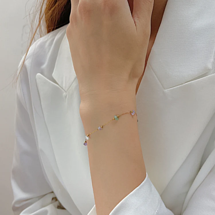 OPK 1389 Colorful Natural Stone Accessories Titanium Bracelet(Gold) - Image 5