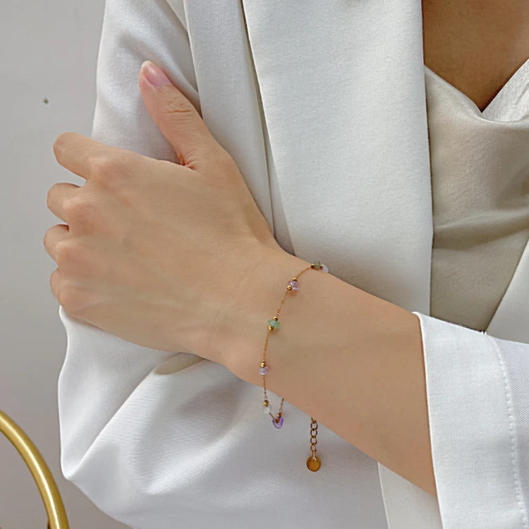 OPK 1389 Colorful Natural Stone Accessories Titanium Bracelet(Gold) - Image 6