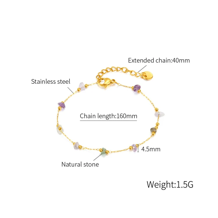 OPK 1389 Colorful Natural Stone Accessories Titanium Bracelet(Gold) - Image 7