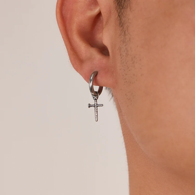 OPK GE935 1pair Personalized Stainless Steel Spike Cross Earrings - Image 4