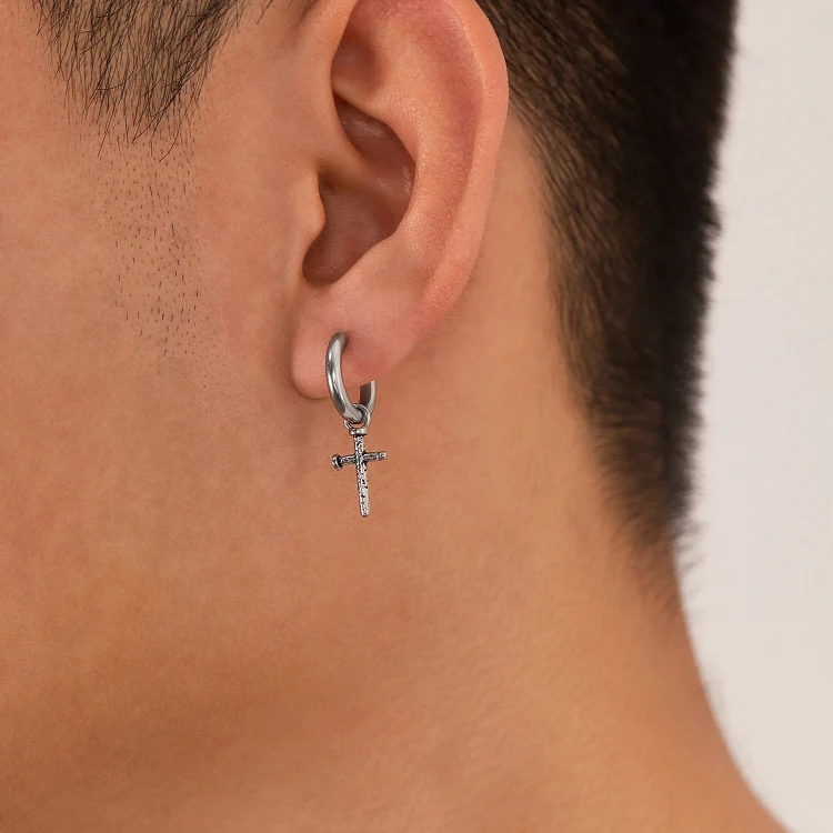 OPK GE935 1pair Personalized Stainless Steel Spike Cross Earrings - Image 5